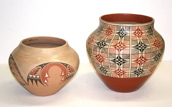 Appraisal: Two Jemez polychrome jars On example the work of Christine