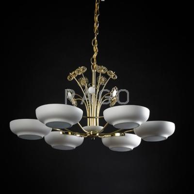 Appraisal: LIGHTOLIER Six-light chandelier USA Canada ca Brass enameled aluminum frosted