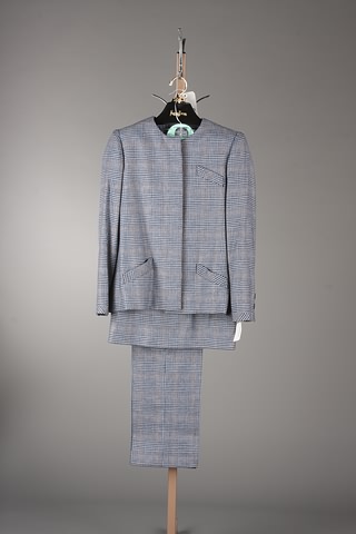 Appraisal: Andr Laug blue w red glen plaid -piece wool cashmere