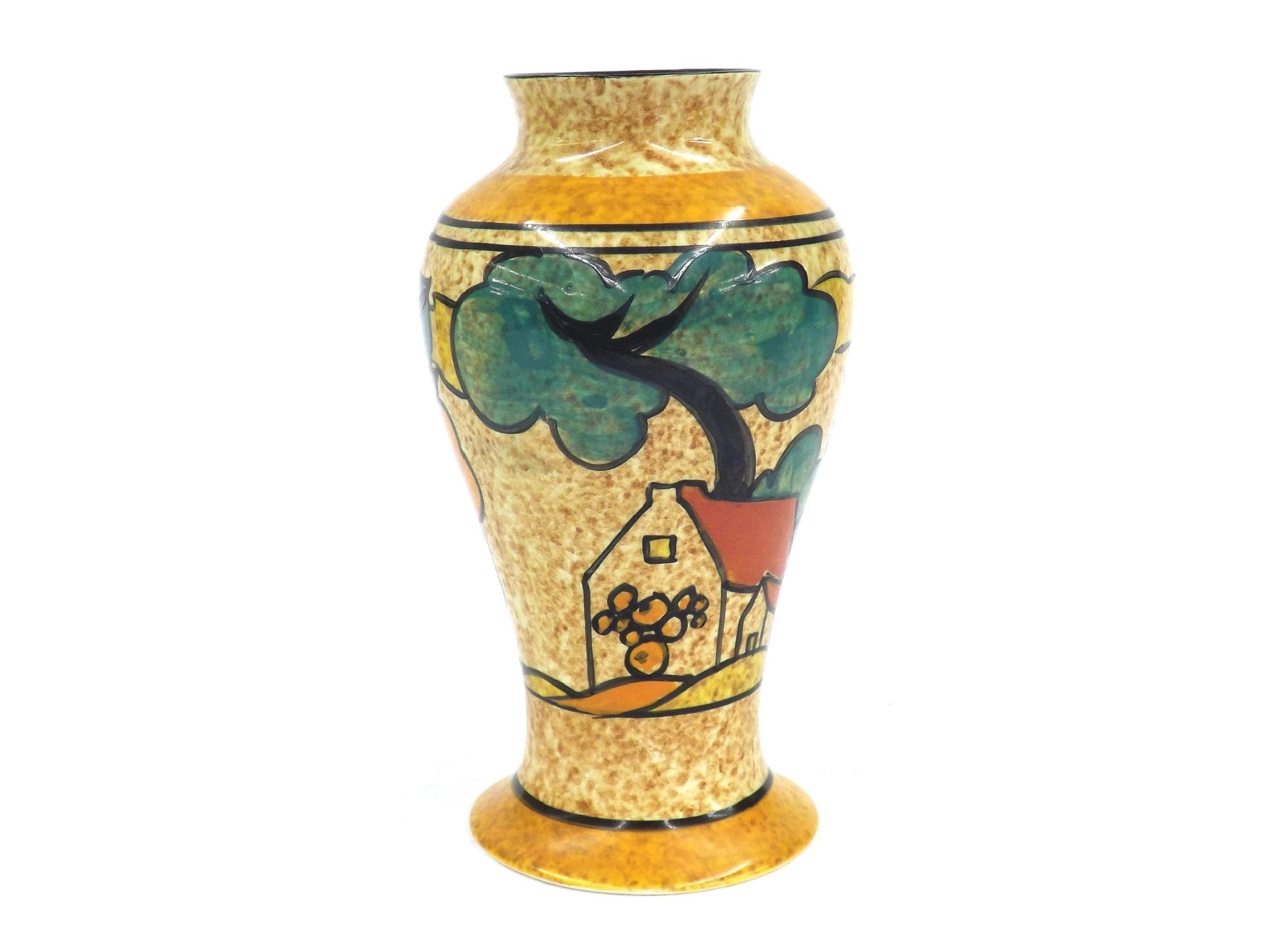 Appraisal: Clarice Cliff 'Cafe-au-Lait Red Roofs' Bizarre meiping vase high restoration