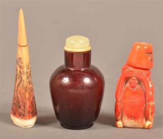 Appraisal: Three Chinese Vintage Snuff Bottles Tallest h