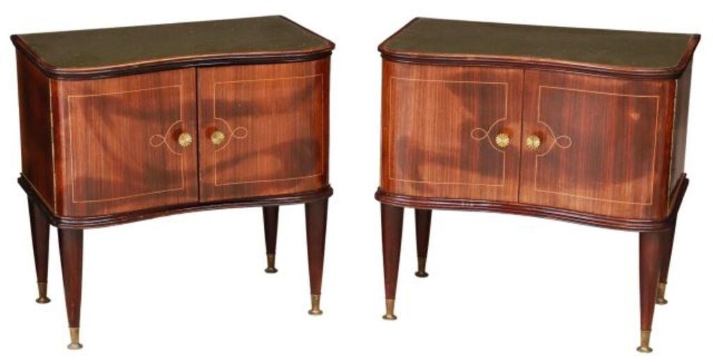 Appraisal: pair Italian mid-century modern rosewood bedside cabinets c s inset