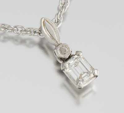 Appraisal: An Emerald Cut Diamond Pendant on Chain k white gold