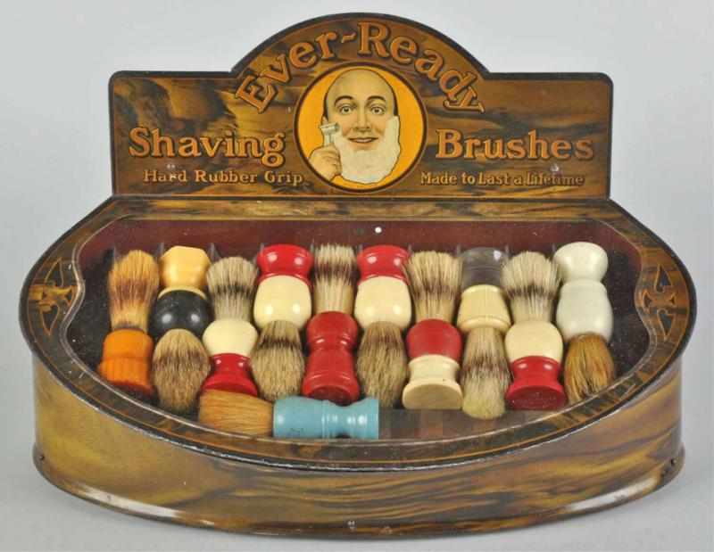 Appraisal: Ever-Ready Shaving Brushes Display Case Description Includes original brushes Condition