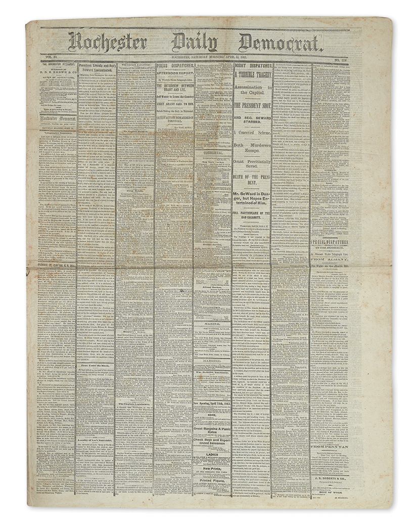 Appraisal: LINCOLN ABRAHAM Group of newspapers relating to the Lincoln assassination