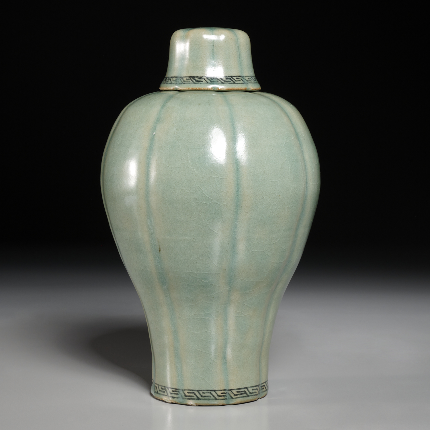 Appraisal: KOREAN CELADON GLAZED JAR AND COVER Possibly Goryeo Dynasty c