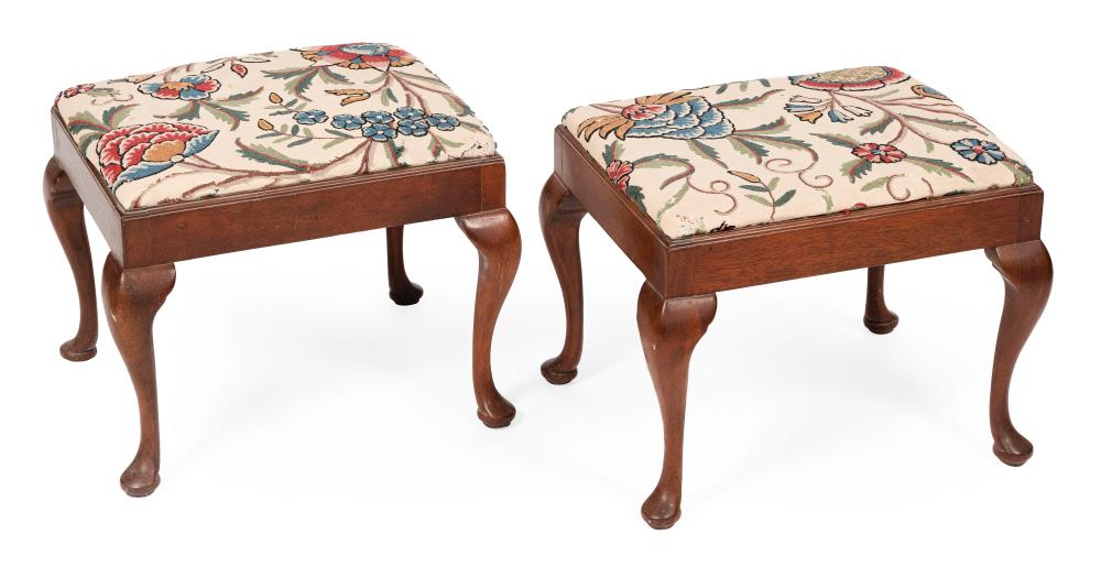 Appraisal: PAIR OF QUEEN ANNE-STYLE RECTANGULAR STOOLS TH CENTURY HEIGHTS WIDTH