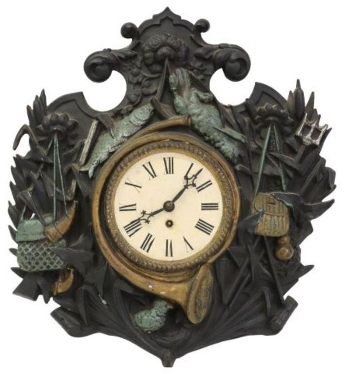 Appraisal: French painted cast iron wall clock late th c having