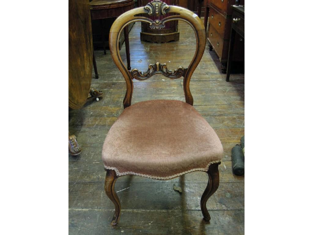 Appraisal: A set of six Victorian walnut balloon back dining chairs