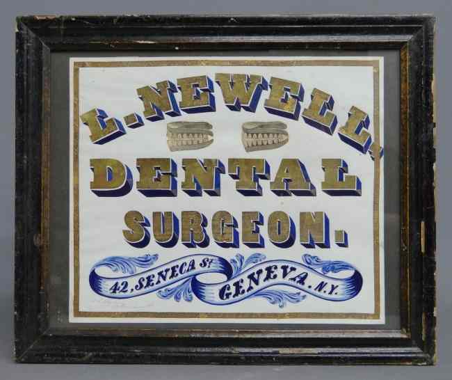 Appraisal: th c painted watercolor and foil ''L Newell Dental Surgeon