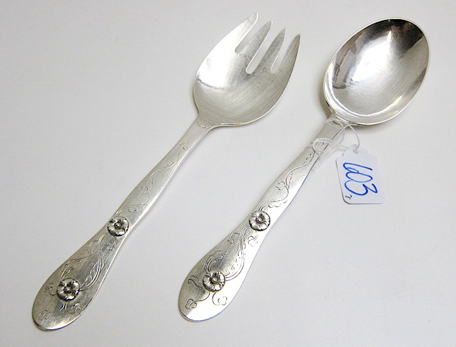 Appraisal: GEORGE JENSEN STERLING SILVER SALAD FORK SPOON Denmark - having