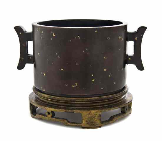 Appraisal: A Chinese Gold Splashed Bronze Censer of cylindrical form with