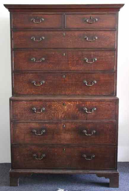 Appraisal: A George III oak chest on chest circa the moulded