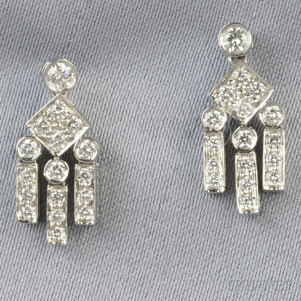 Appraisal: Platinum and Diamond Legacy Earpendants Tiffany Co each set with