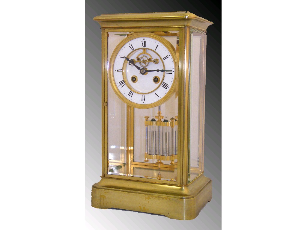 Appraisal: French brass two train four glass mantel clock the movement