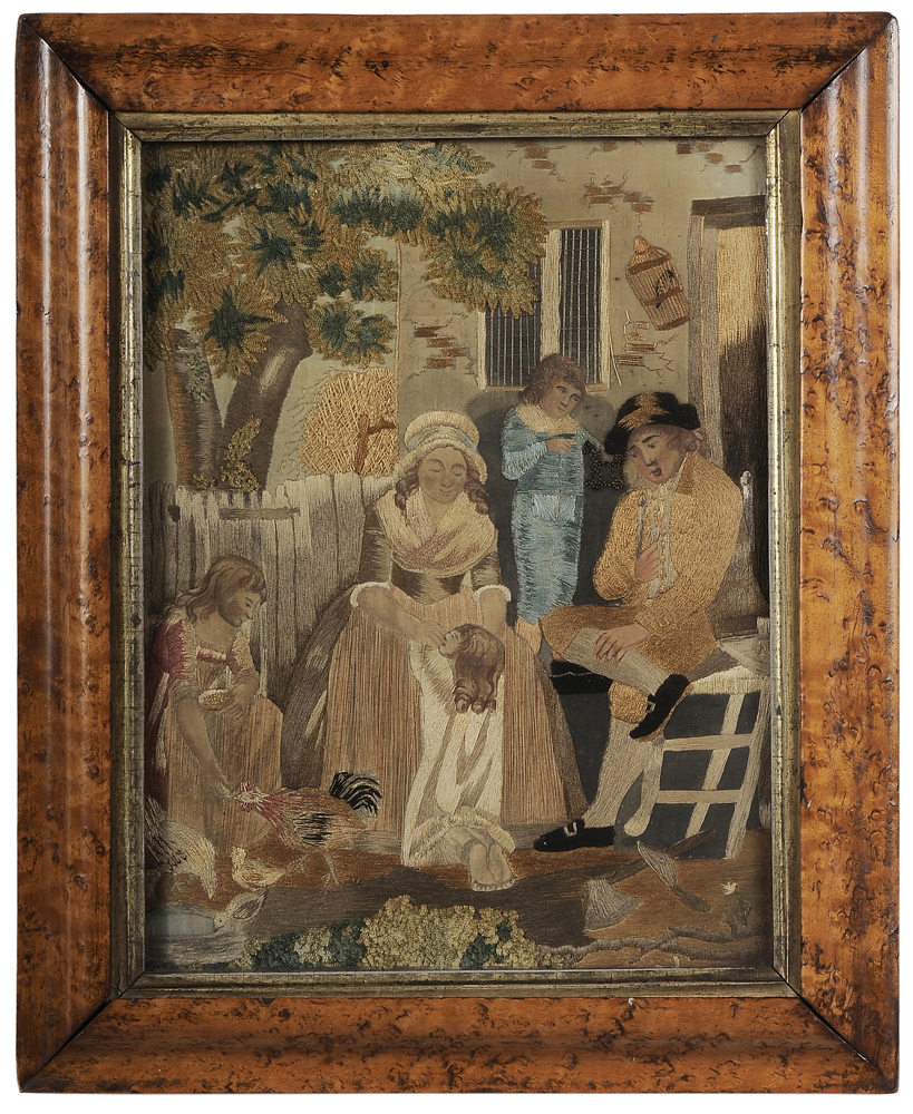 Appraisal: Silk Needlework probably English early th century outdoor family scene