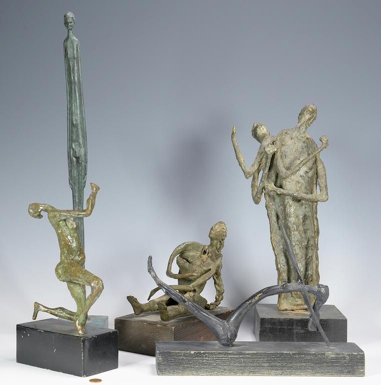 Appraisal: Sculptures Manner of Giacometti Group of five contemporary abstract sculptures