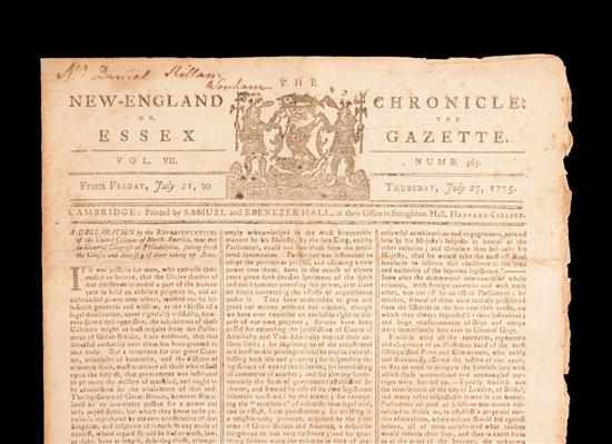 Appraisal: Historic Newspaper T Jefferson and J Dickinson ''A Declaration Setting