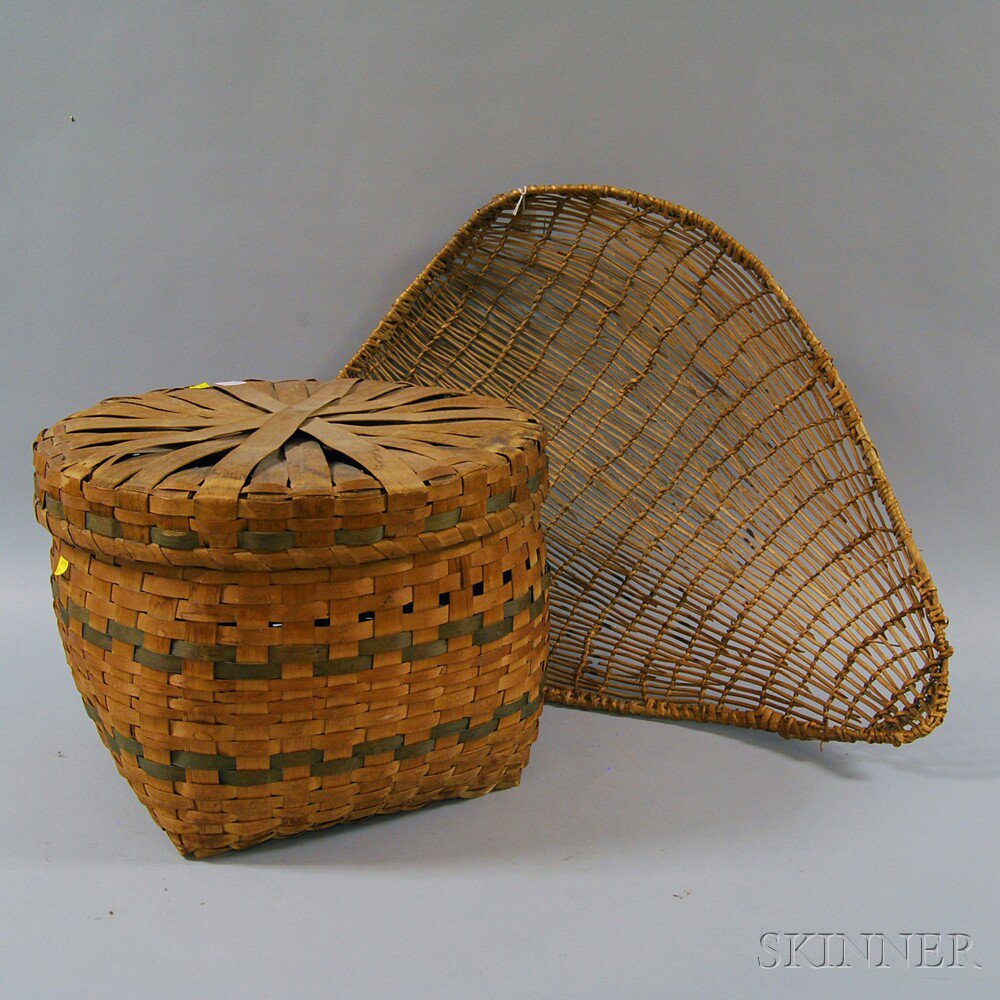 Appraisal: Two Woven Basketry Items a Northeast lidded splint basket damage