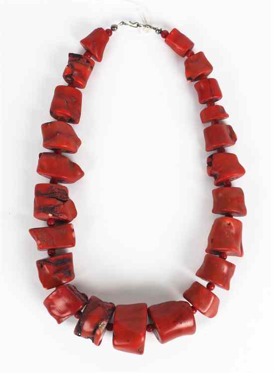 Appraisal: A Bone Necklace having red dyed graduated segments of irregular