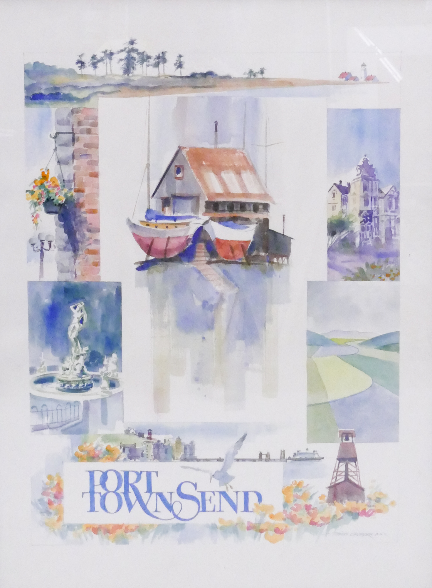 Appraisal: Original Jess Cauthorn - Washington 'Port Townsend' Watercolor Poster Illustration