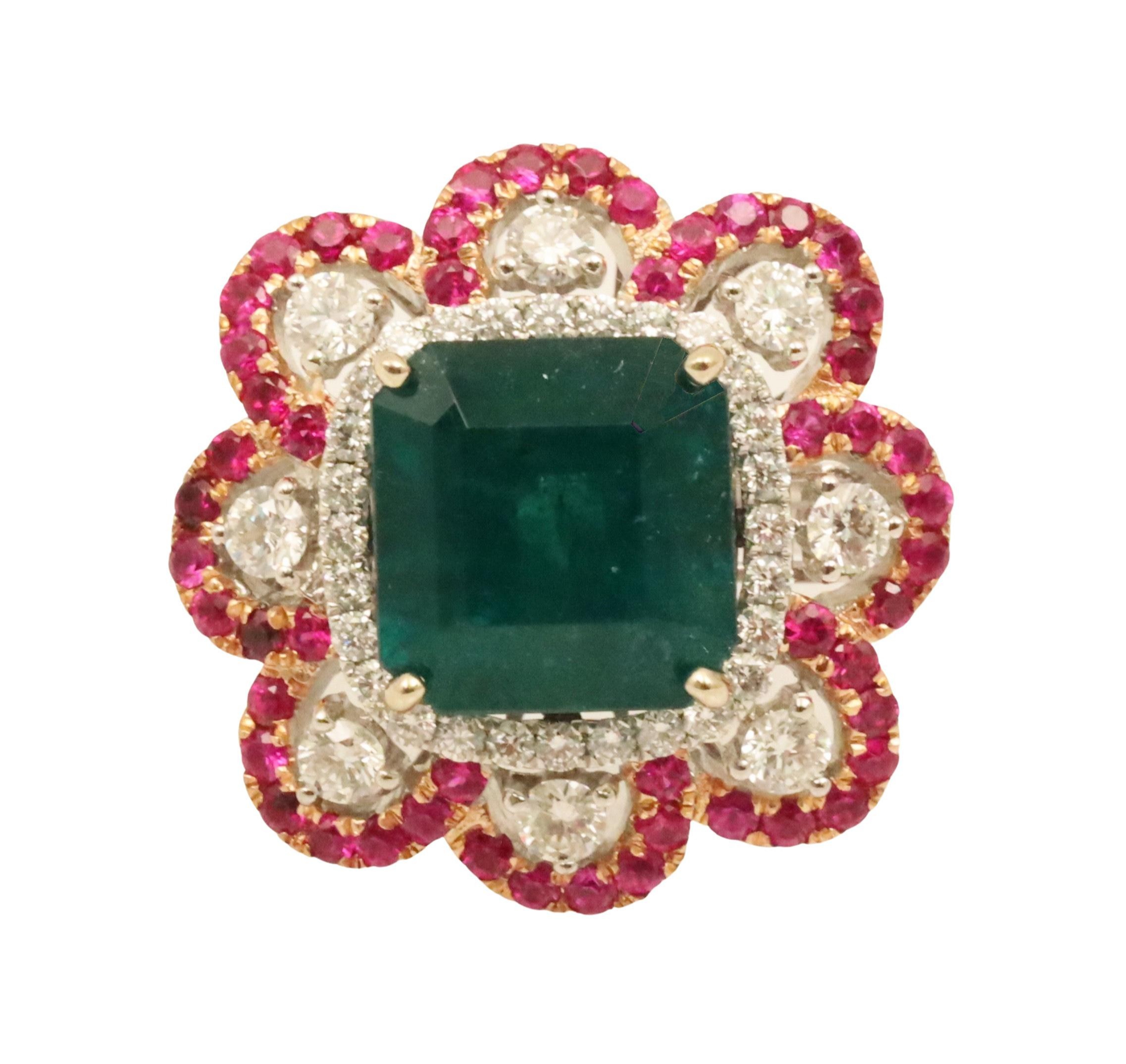 Appraisal: K white and rose gold emerald ruby and diamond ring