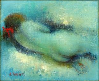 Appraisal: Decorative th Century Oil on Canvas Reclining Nude Signed A