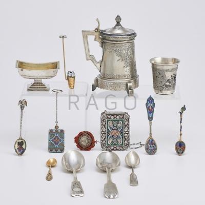 Appraisal: RUSSIAN FRENCH ETC SILVER OR ENAMELED OBJECTS Fourteen pieces Neoclassical