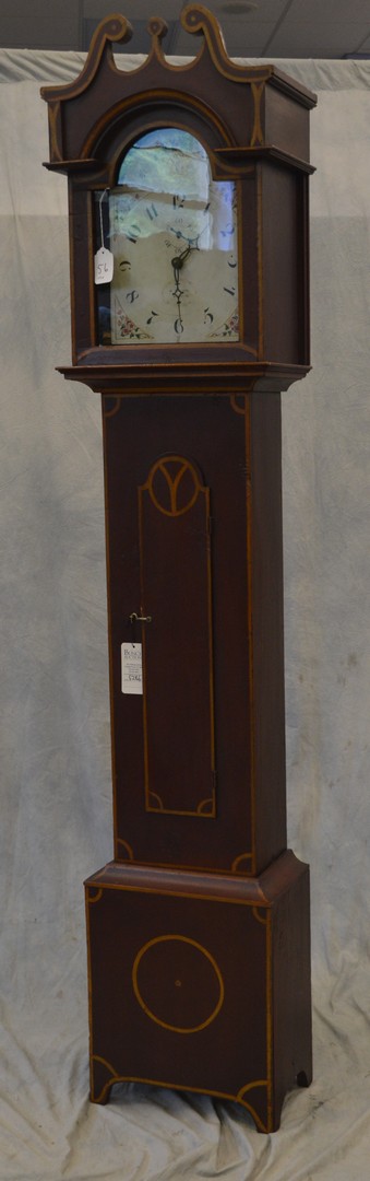 Appraisal: Paint decorated pine tall case clock by Riley Whiting Winchester