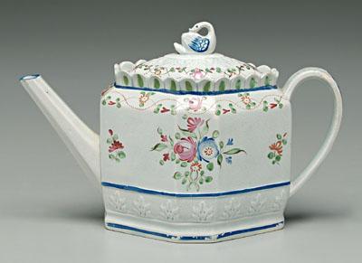 Appraisal: English pearlware teapot rounded diamond form with tapered and paneled