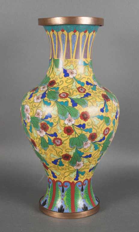 Appraisal: Chinese cloisonne enamel vase late th century yellow ground with