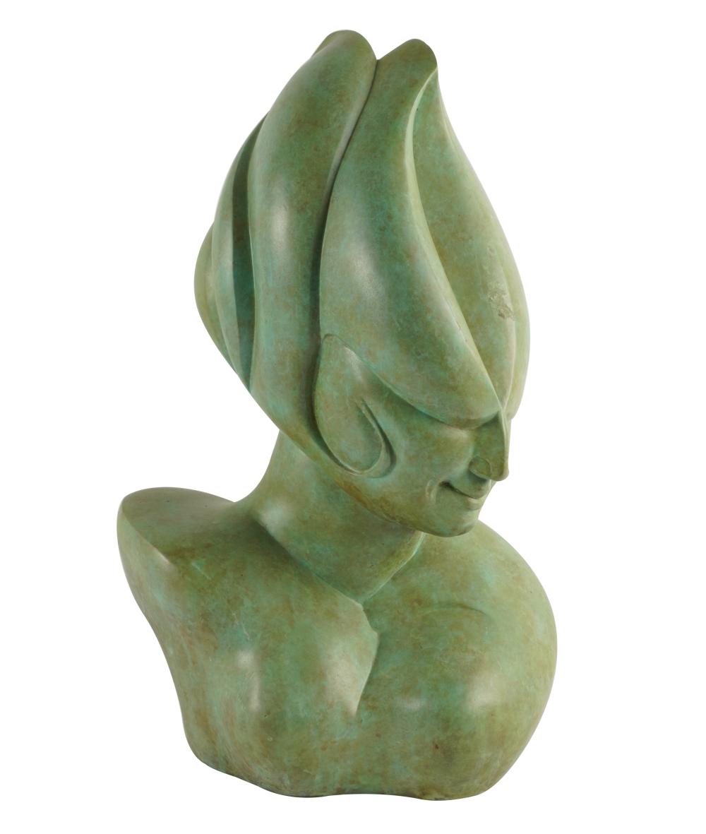 Appraisal: BARBARA BERETICH - ABSTRACT BUST patinated bronze signed dated and