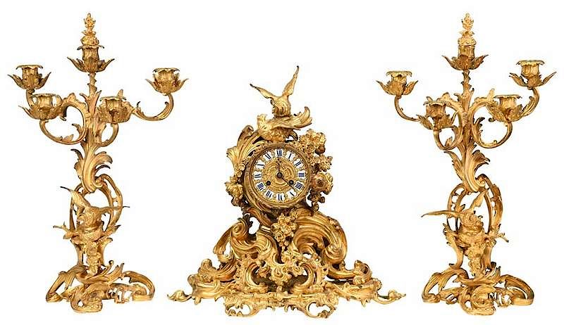 Appraisal: Louis XV Style Gilt Bronze Clock Garniture French late th