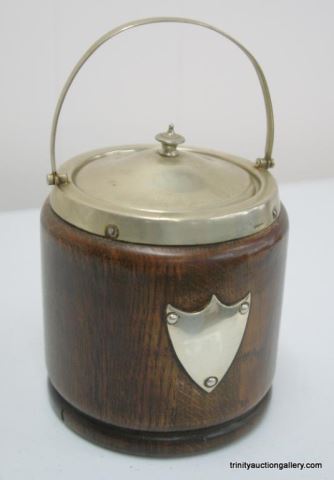 Appraisal: English Wood Tobacco Jar Humidor w Lid HandleCirca to 's