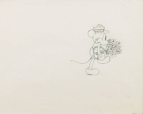 Appraisal: Three Walt Disney animation drawings of Mickey Mouse and Minnie