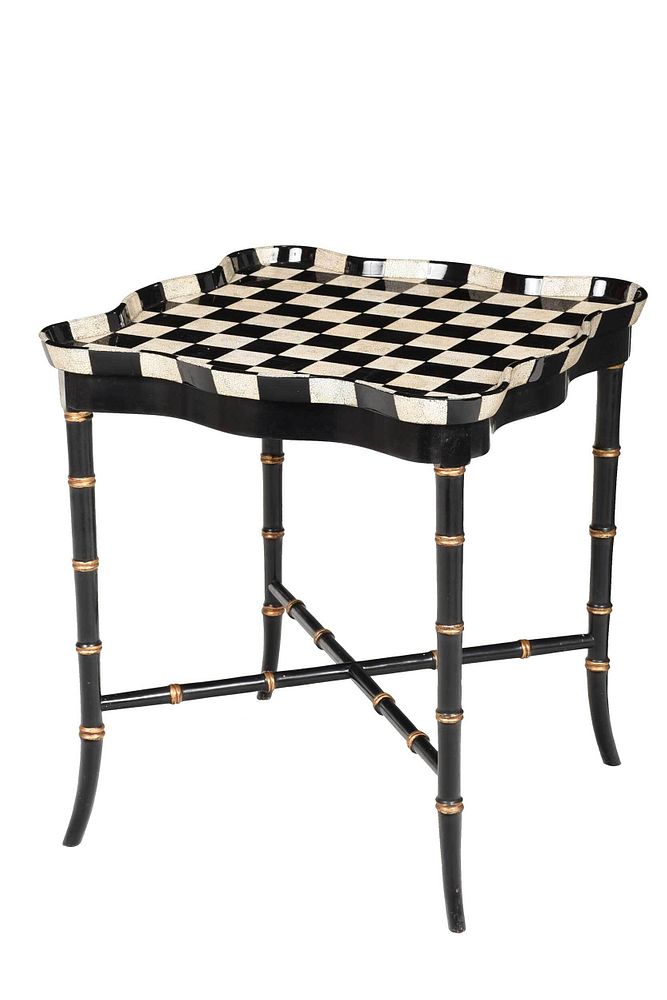 Appraisal: Modern Checkerboard Top Faux Shagreen Side Table with shaped black