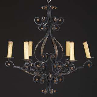 Appraisal: Continental Style Wrought Iron Six Light Basket Ch Continental Style