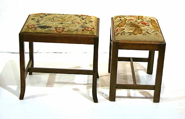 Appraisal: Two George III oak and mahogany stools