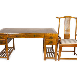 Appraisal: A Chinese Softwood Writing Desk and an Official's Har Armchair