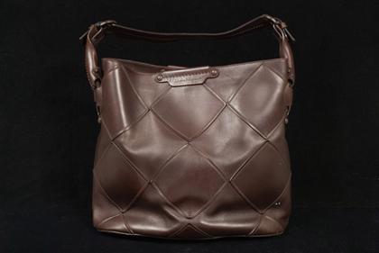 Appraisal: Salvatore Ferragamo brown leather bucket purse contemporary Large diamond-shaped patchwork