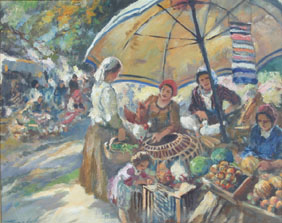 Appraisal: Antal Anton Peczely Hungarian market scene with women and children