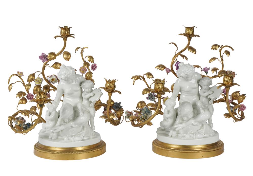 Appraisal: PAIR OF CAPODIMONTE PORCELAIN FIGURAL CANDELABRAeach with crowned N mark