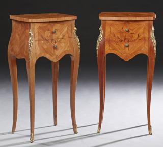 Appraisal: Pair of French Ormolu Mounted Marquetry Inlaid Mah Pair of