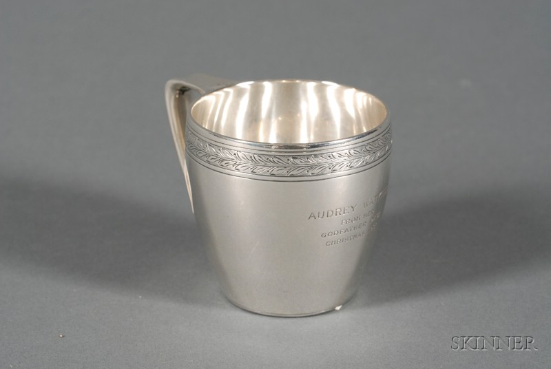 Appraisal: Tiffany Co Sterling Presentation Mug - tapering cylindrical body engraved