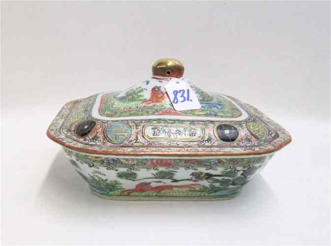 Appraisal: ROSE CANTON CHINESE PORCELAIN COVERED BOWL hand enameled with stylized