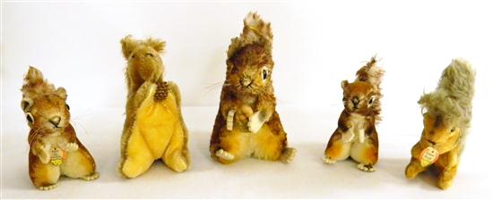 Appraisal: Five squirrels one Steiff Perri Squirrel mohair with tag and