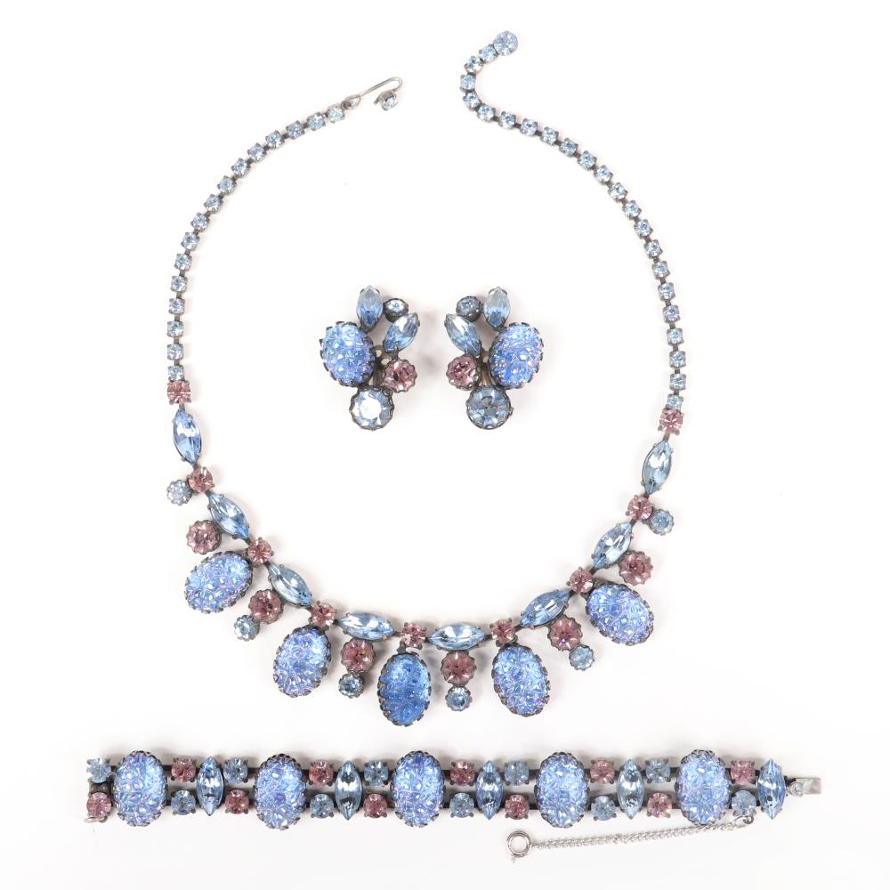 Appraisal: SCHIAPARELLI VINTAGE DESIGNER BLUE LAVA GLASS PARURE COLLAR NECKLACE BRACELET