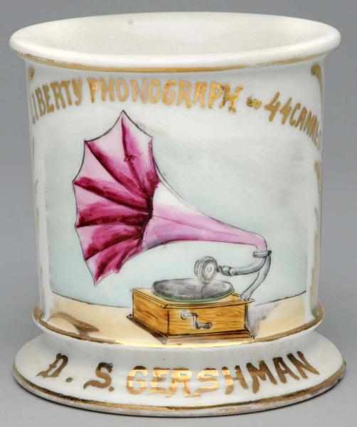 Appraisal: Phonograph Shaving Mug Gilt Liberty Phonograph Canal Street across top