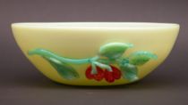 Appraisal: Satin Glass Bowl With Applied Fruit A light green bowl