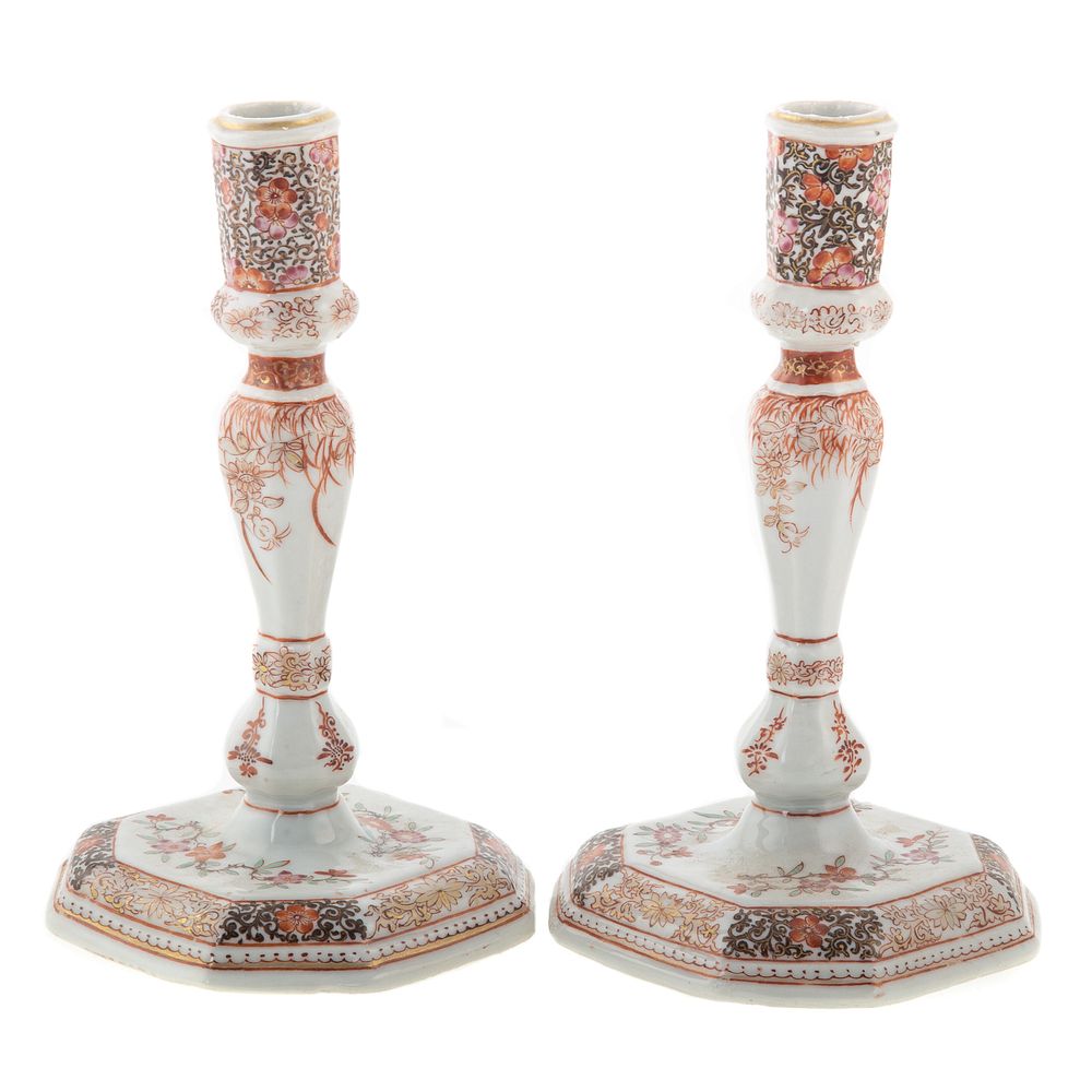 Appraisal: Pair of Chinese Export Rouge De Fer Candlesticks Circa -